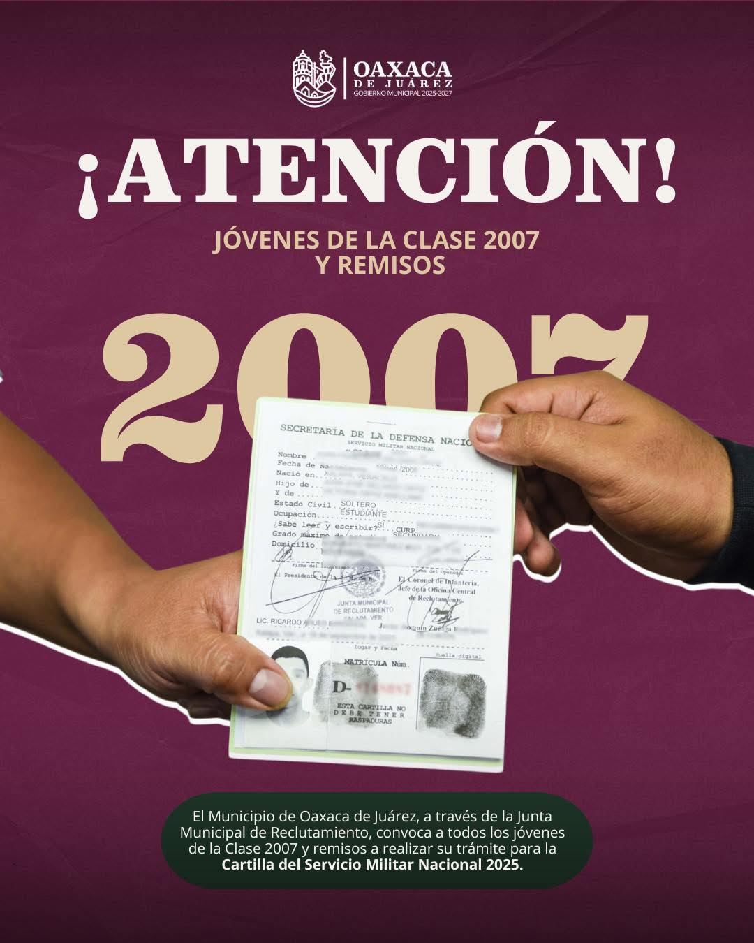 Atención jóvenes de la clase 2007 y remisos