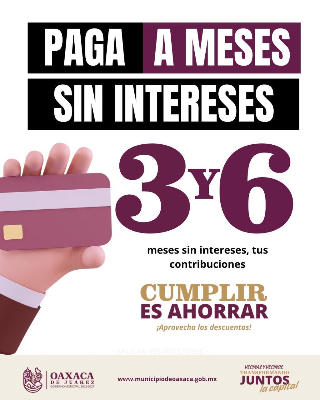 Paga a 3 y 6 meses sin intereses tus contribuciones
