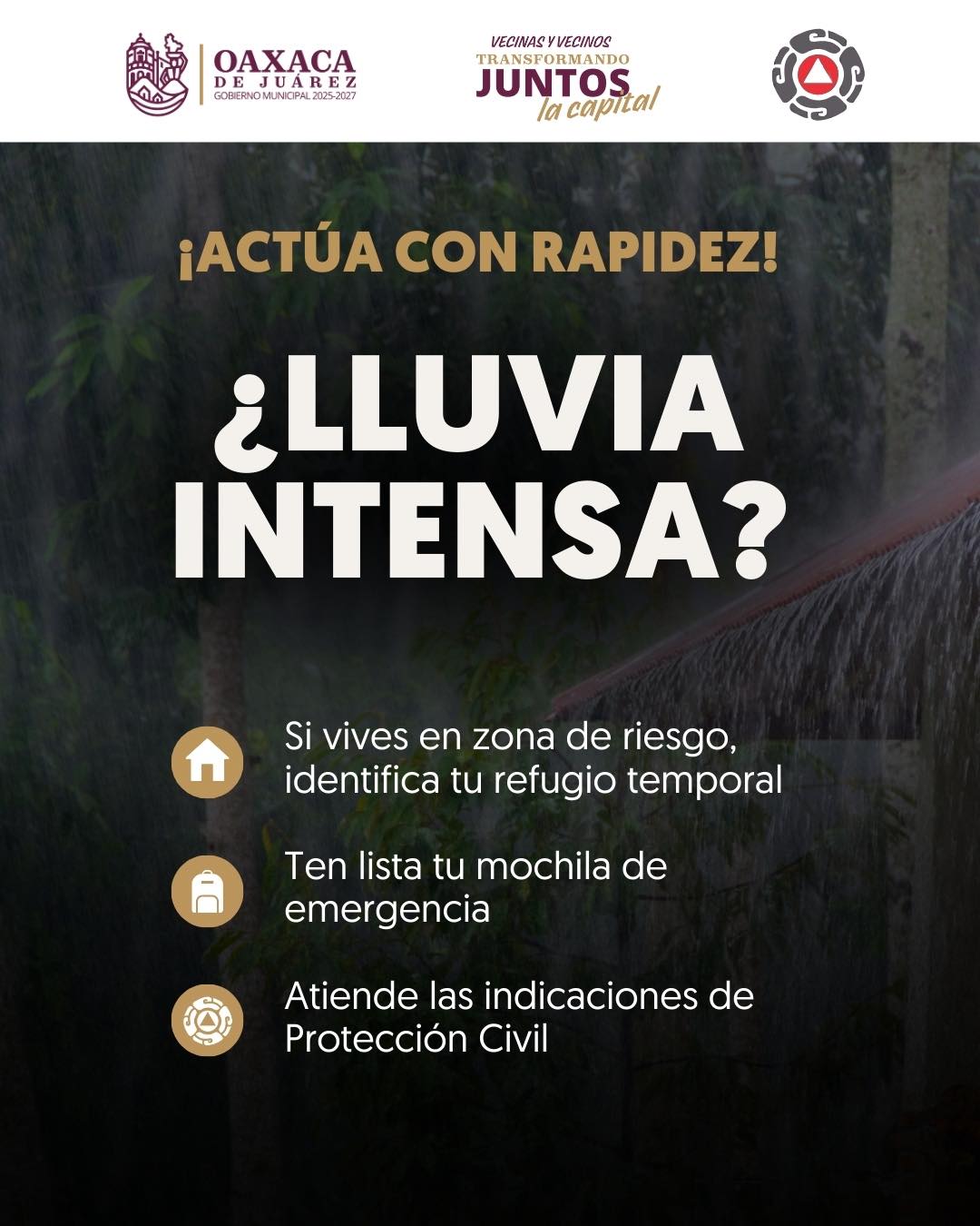 Actúa con rapidez ante la lluvia intensa