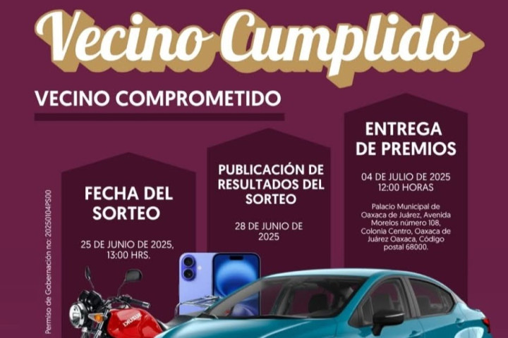El Municipio de Oaxaca de Juárez premiará a contribuyentes mediante el sorteo “Vecino Cumplido”