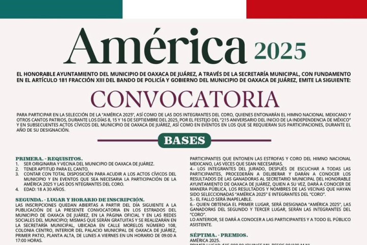 Continúa abierta la convocatoria para elegir a la América 2025 en Oaxaca de Juárez