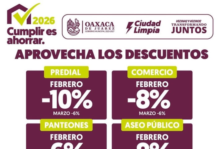 Oaxaca de Juárez invita a aprovechar los descuentos de “Cumplir es Ahorrar 2026”